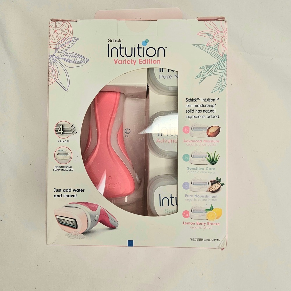Schick Intuition Variety Edition Womens Razor Starter Kit Pink Handle 4 Refills‎
